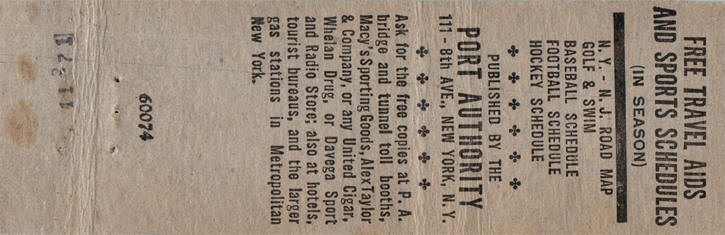 Port Authority Free Travel Aids Sport Schedules Baseball Matchbook Inside Cover