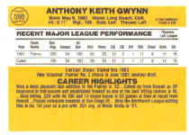 Back of 1983 Donruss Card598 Tony Gwynn 