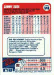 Back of 1990 Fleer baseball Card 548 Sammy Sosa Rookie