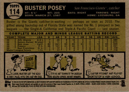 2010 Topps Heritage Buster Posey card 114 back
