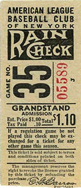 1941 Joe DiMaggio 45th Consecutive Game Hit Streak Ties/Breaks Keeler's Record Ticket Stub