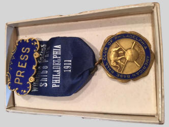 1911 World Series Philadelphia Press Pin original box
