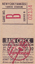 1965 Yankees No. B Grandstand Ticket Stub